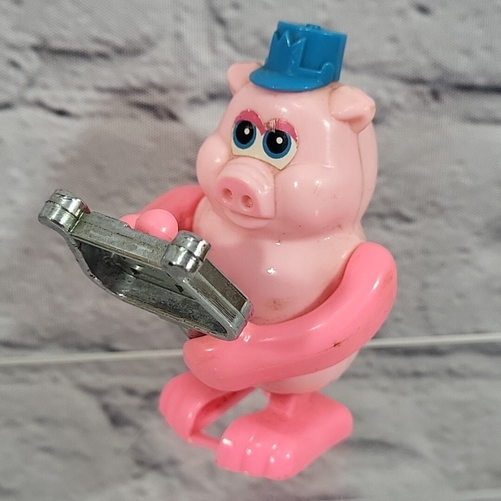 Vintage TOMY Wind Up Toy Pink Pig With Xylophone Not‎ So Grand Band 1980s